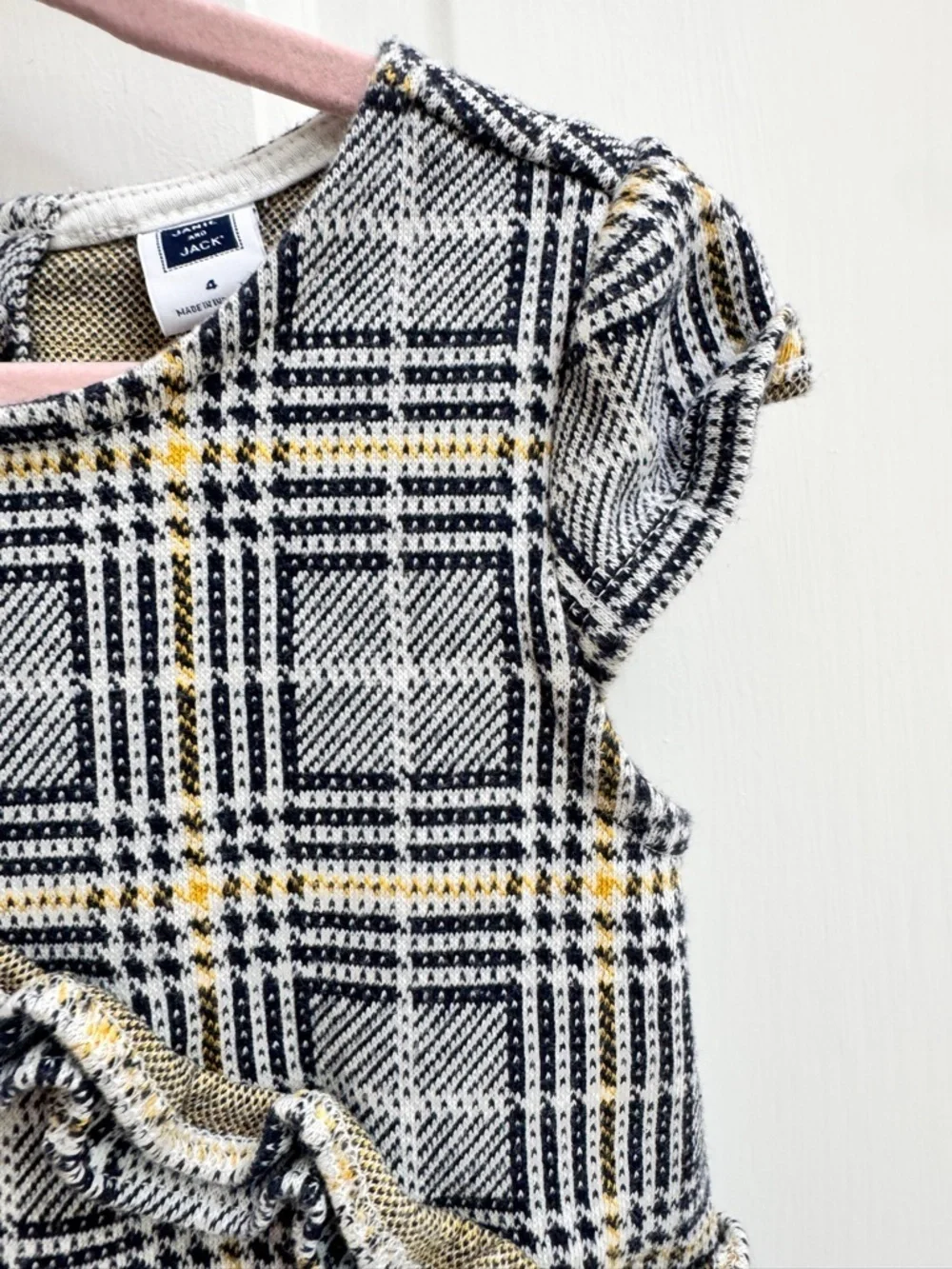 Janie and Jack Girls 4 Black and Yellow Plaid Ruffle Short Sleeve Formal Dress - Picture 5 of 5